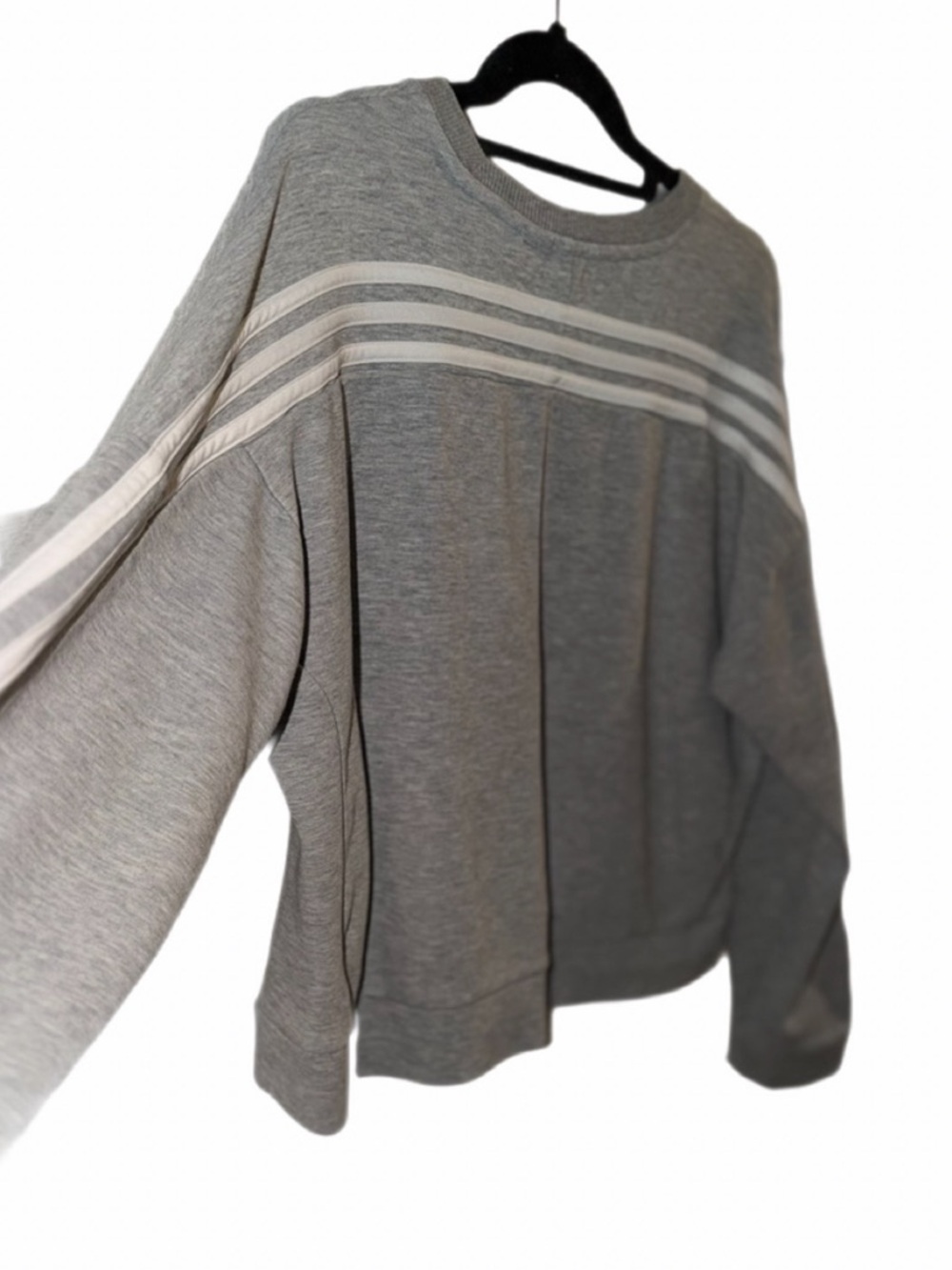 Womens Adidas Crewneck Cropped Lg Grey Sweatshirt w/ white signature stripes ln - Picture 4 of 9